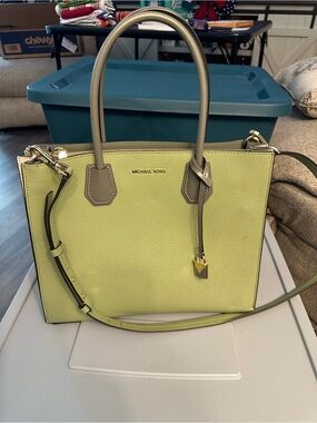 Michael Kors Lime Green and Taupe Leather Satchel